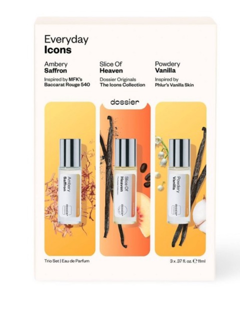 Dossier Everyday Icons Trio - Ambery Saffron • Slice of Heaven • Powdery Vanilla